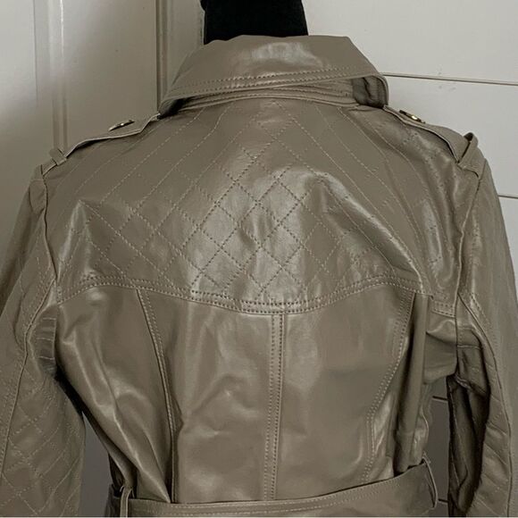 IMAN Gray Leather Double Breasted Trench Coat size Medium minimalist clean girl - Picture 7 of 14